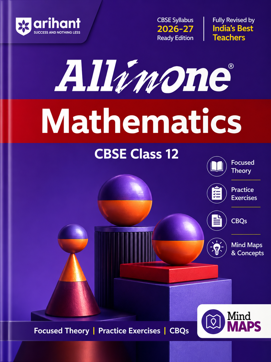 Arihant All-in-One Mathematics book for Class 12 on a purple background