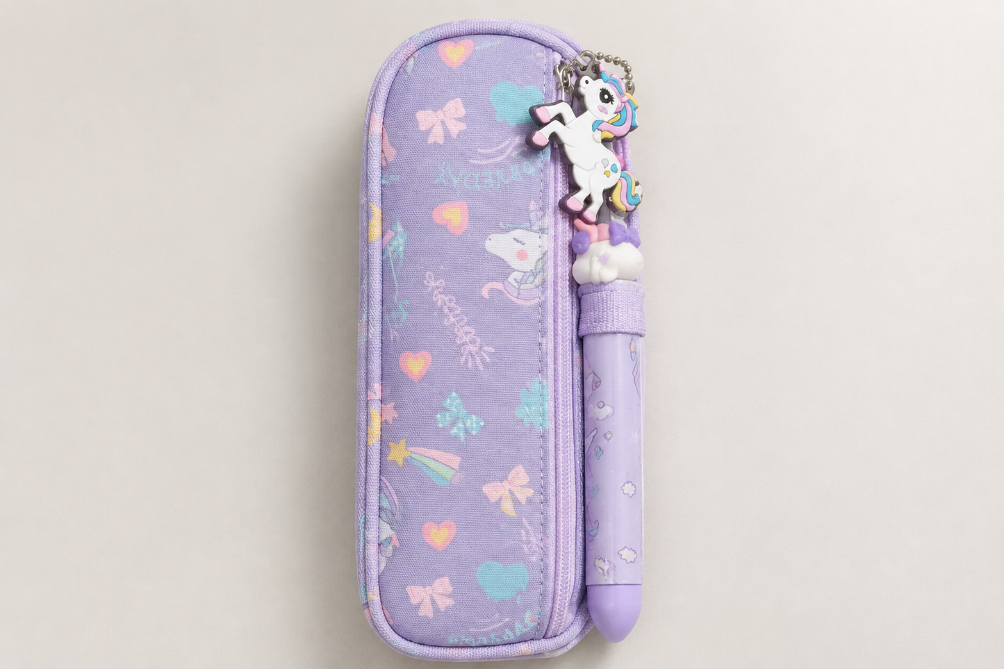 Unicorn Pencil Case with Pen | Cute Zipper Pencil Pouch for Kids, School & Travel (Purple)