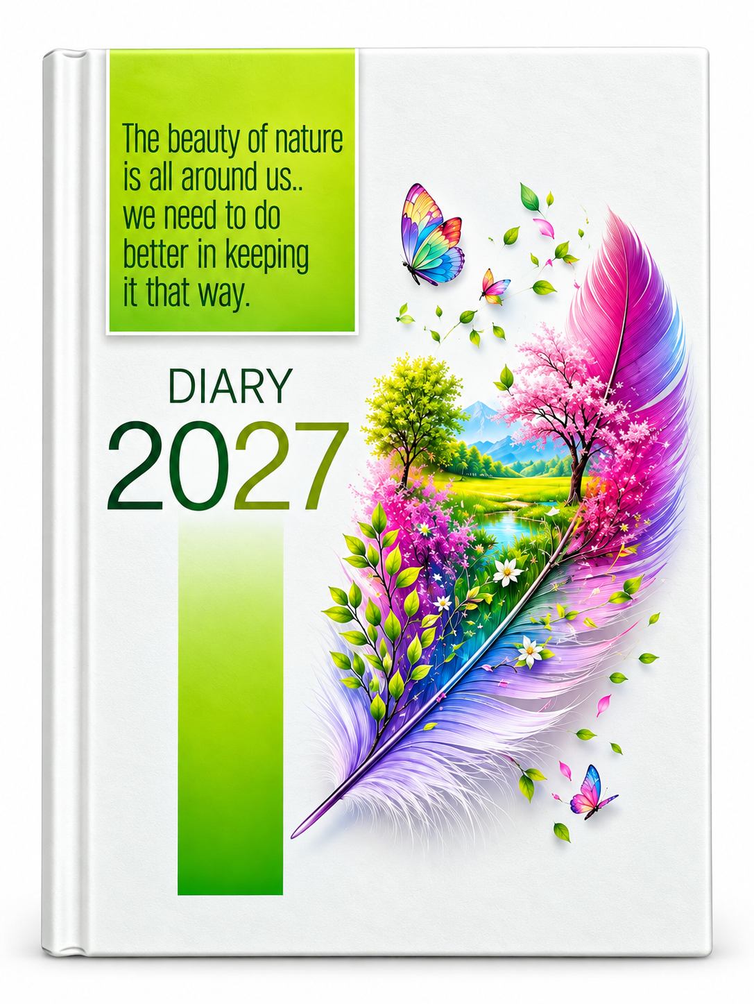2027 White Executive Diary | Colourful Feather & Nature Design