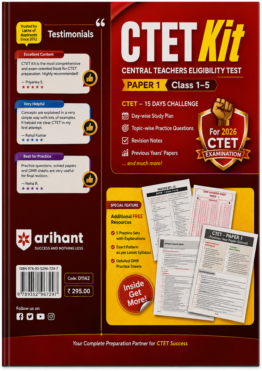 CTET KILL for CTET 2026 | Paper 1 Class 1–5 | Central Teacher Eligibility Test | Child Development & Pedagogy, English, Hindi, Environmental Studies & Mathematics | Arihant