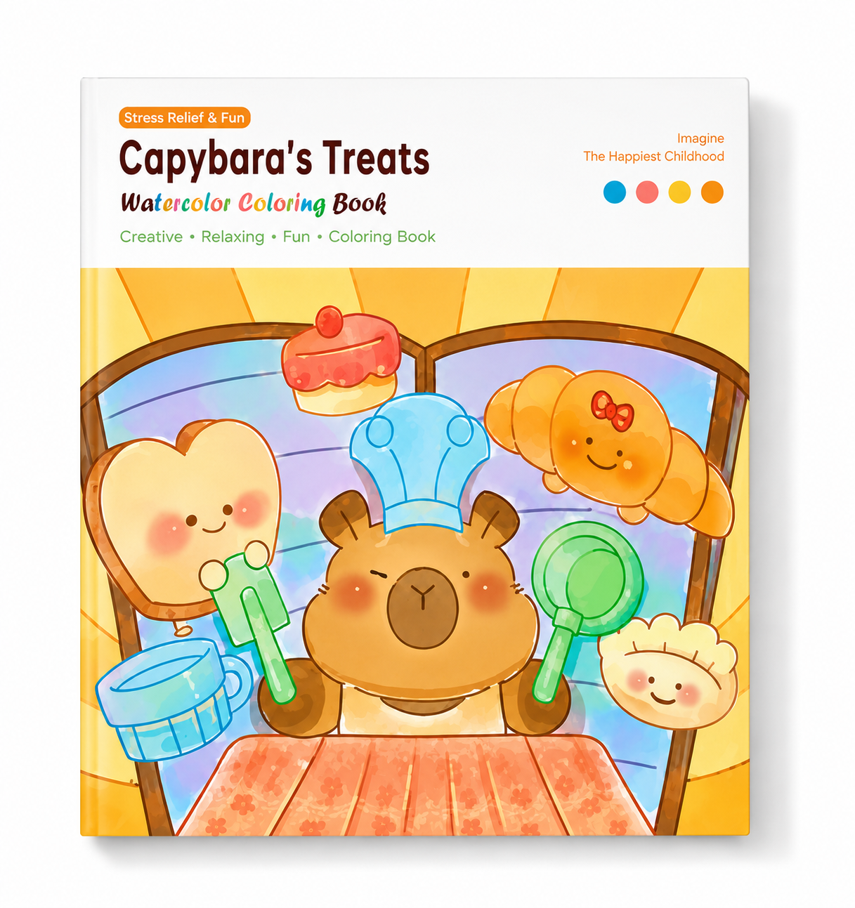 Capybara's Treats Watercolor Coloring Book for Kids | Creative Drawing & Coloring Activity Book