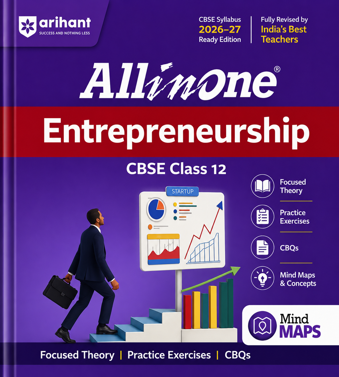 Book titled 'All in One Entrepreneurship' for CBSE Class 12 by Arihant on a purple background