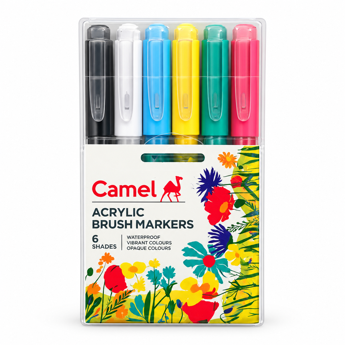 Camlin Acrylic Brush Markers – 6 Shades | Waterproof & Opaque