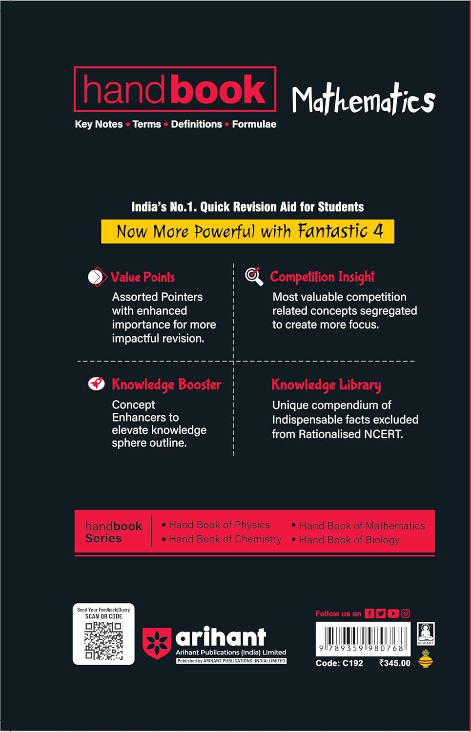 Arihant Handbook of Mathematics | Formula & Quick Revision Guide for Competitive Exams