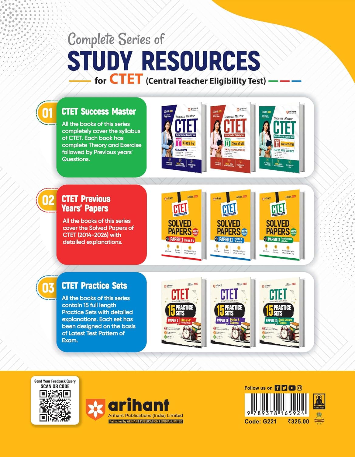 Buy Arihant CTET 2026 15 Practice Sets Paper I Class I–V with syllabus-based practice sets, detailed question explanations and latest solved papers.