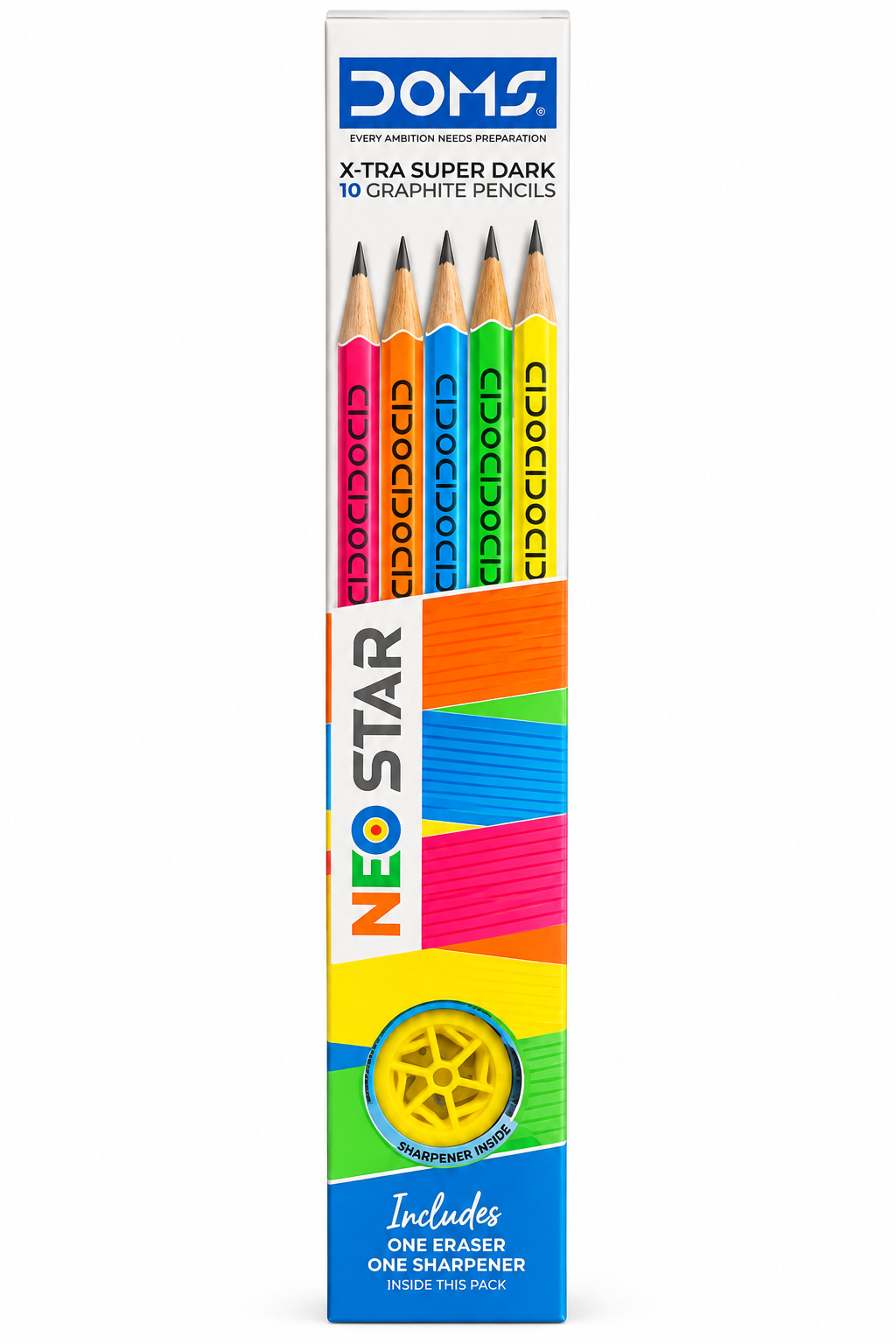 DOMS Neo Star X-Tra Super Dark 10 Graphite Pencils with Eraser & Sharpener