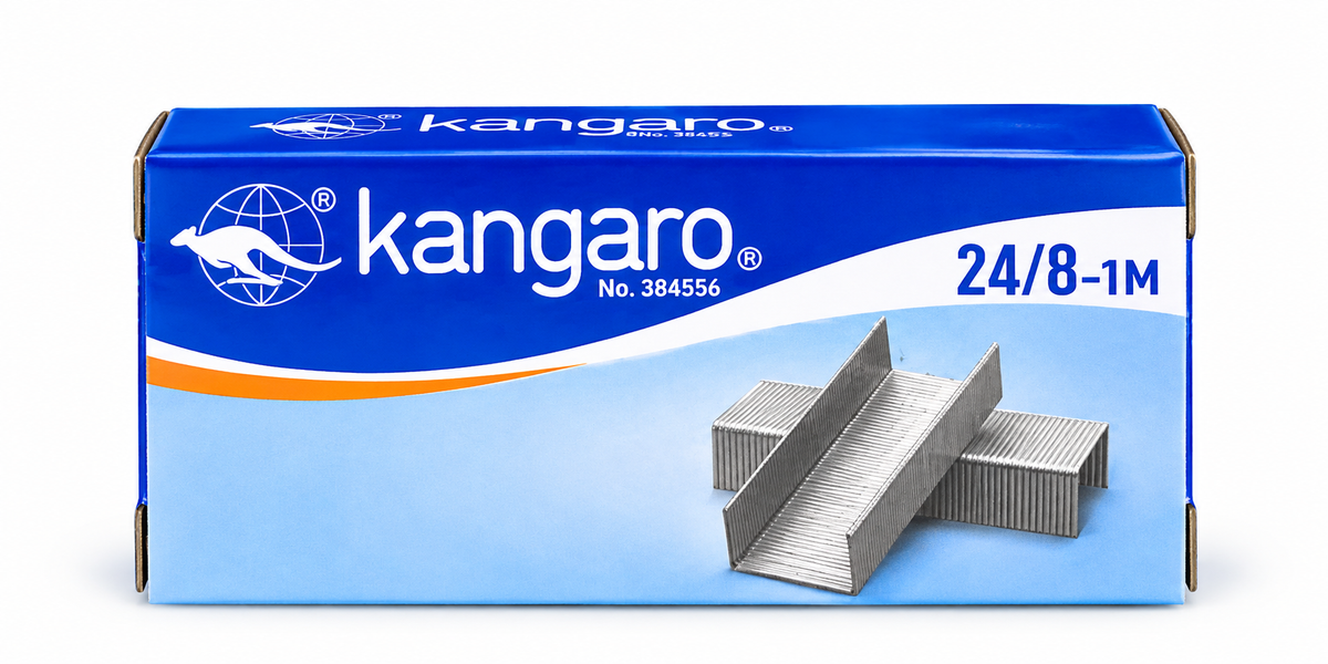 A blue and white box of Kangaro brand self-tapping screws, model 384556, quantity 24/8-1M. The packaging features the Kangaro logo and an illustration of the silver-colored steel screws.