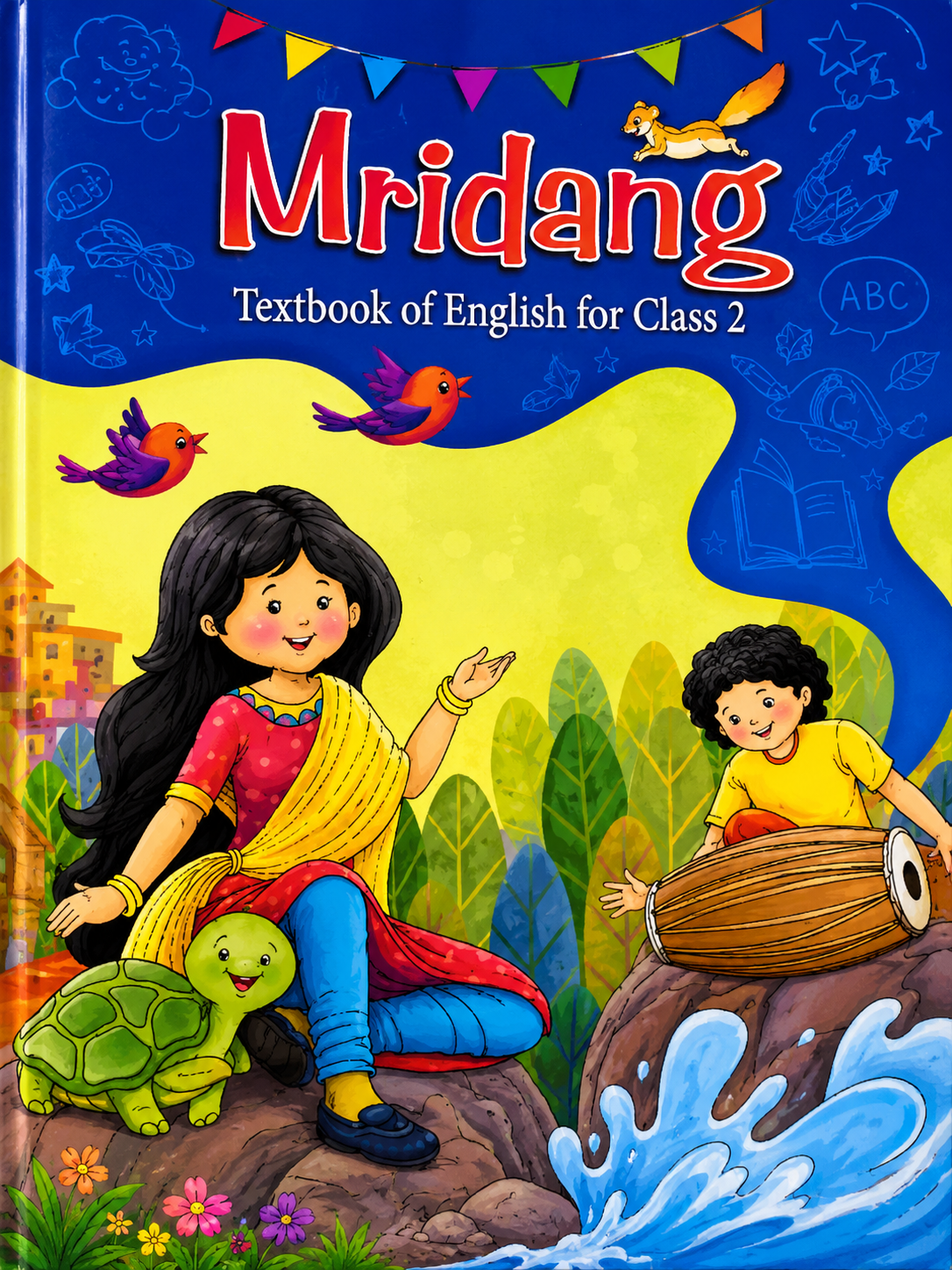 Textbook cover of Mridang for Class 2 with colorful illustrations and title text.