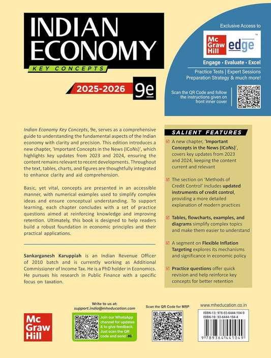 Indian Economy Key Concepts 9th Edition (2025–2026) – Sankarganesh Karuppiah | McGraw Hill | UPSC Civil Services