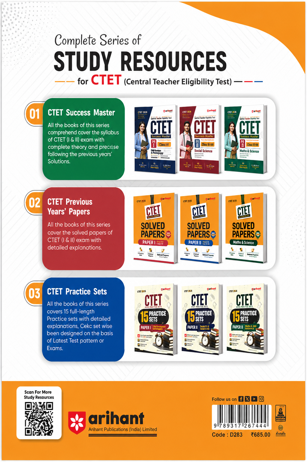 Success Master CTET 2026 Paper II Class VI–VIII Maths & Science | Chapterwise Smart Notes | 3000+ MCQs | Solved Papers 2026 | Arihant