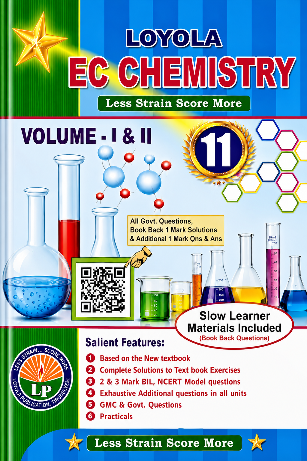 Loyola EC Chemistry book for Class 11, Volume I & II, with colorful design and text.