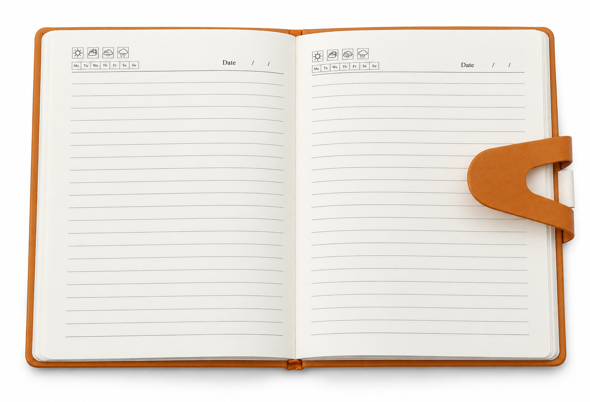 2027 Customizable Premium Executive Diary with Pen Holder – Tan & Cream