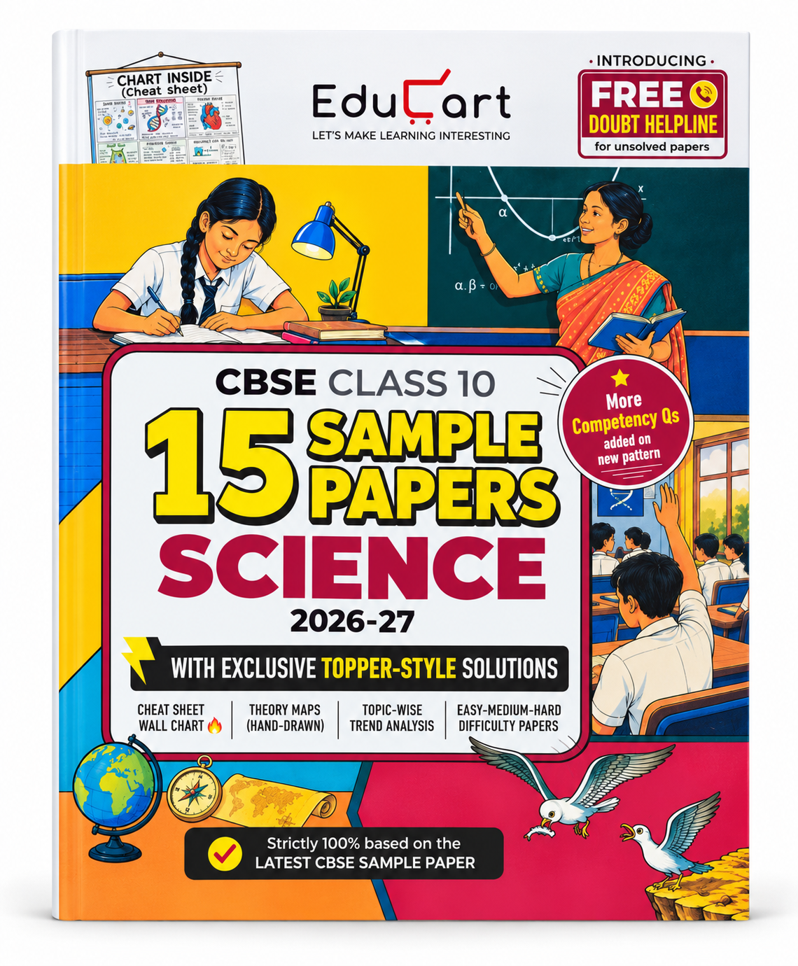 EduCart CBSE Class 10 Science 15 Sample Papers 2026–27 book cover with topper-style solutions.