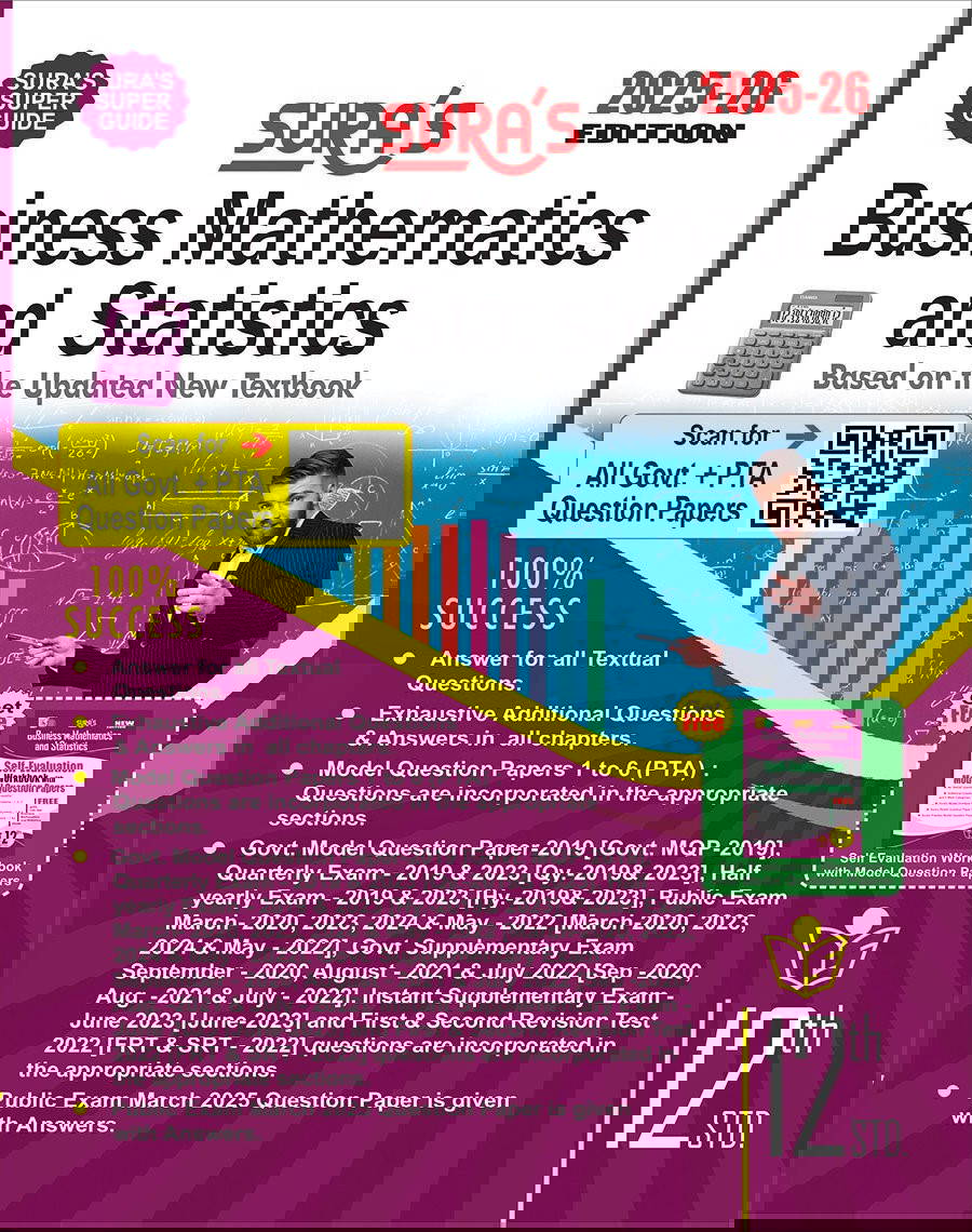 SURA`S 12th Std Business Mathematics and Statistics Exam Guide in English Medium