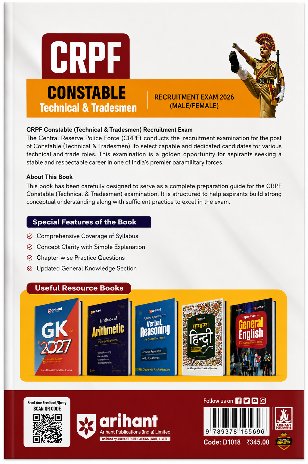 CRPF Constable Technical & Tradesmen Recruitment Exam 2026 | Male/Female | Complete Study Guide | Arihant