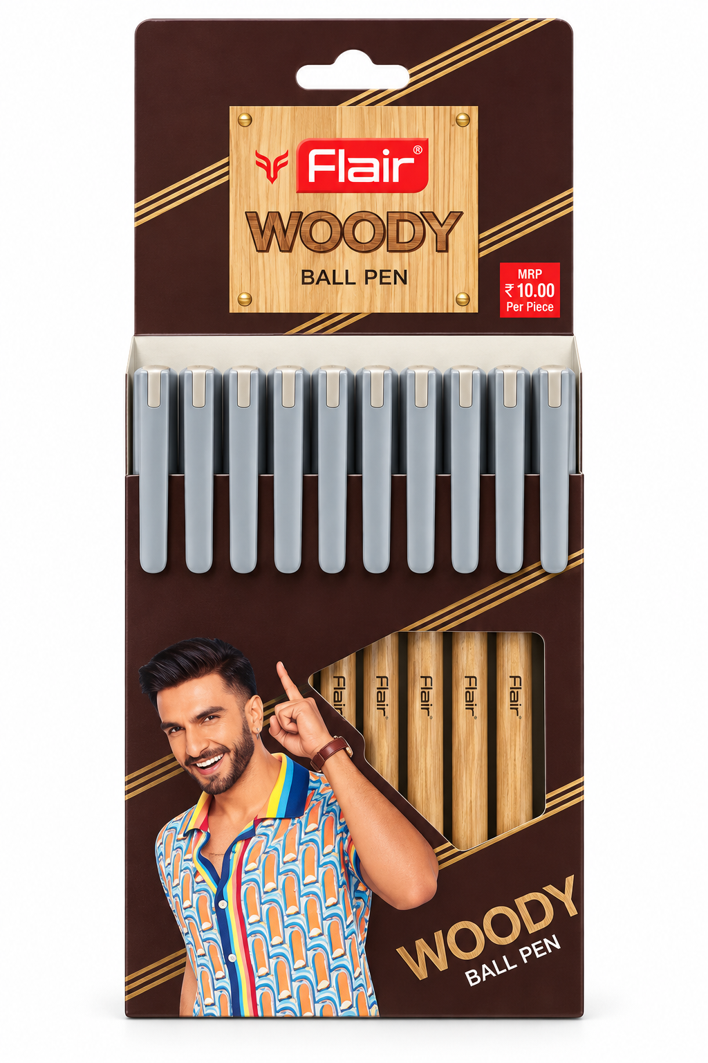 Flair Woody Ball Black Pen – Pack of 10