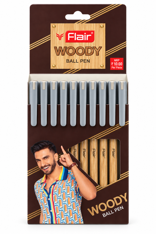 Flair Woody Ball Black Pen – Pack of 10