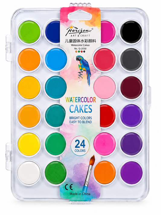 24 Colors Watercolor Paint Set with Brush | Non-Toxic Watercolor Cakes for Kids, Students & Artists