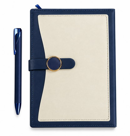 Premium Blue & Cream Executive Diary with Pen | Professional Gift Set
