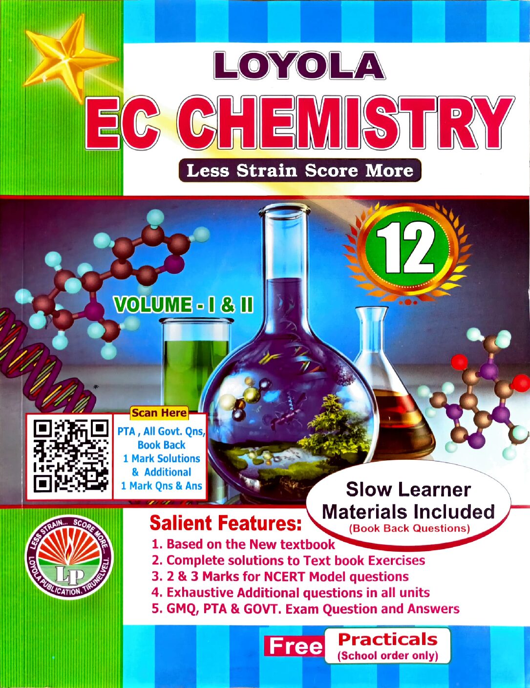 12th standard Chemistry guide EC Loyola English medium with reactions equations and problem solving for public exam