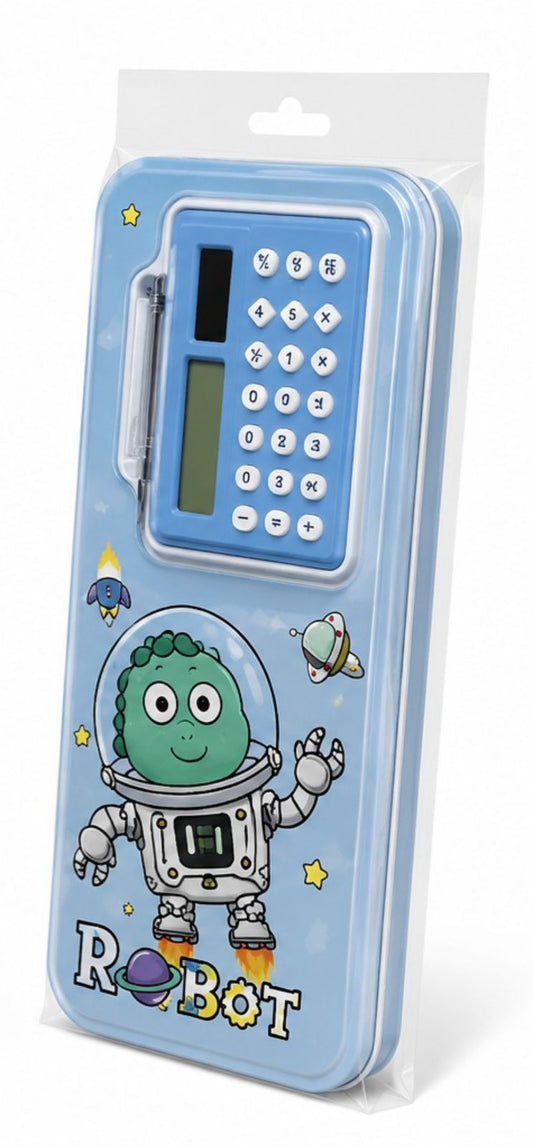 Robot Calculator Pencil Box for Kids | Multifunction Stationery Box with Calculator & Pen Holder