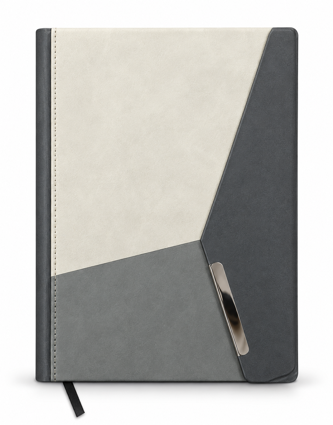 2027 customizable cream and dark grey executive diary with diagonal cover and black ribbon bookmark
