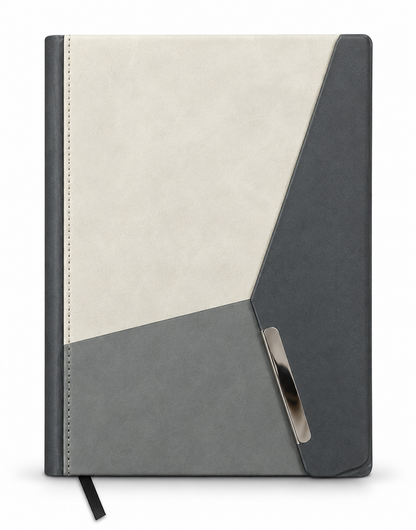 2027 customizable cream and dark grey executive diary with diagonal cover and black ribbon bookmark
