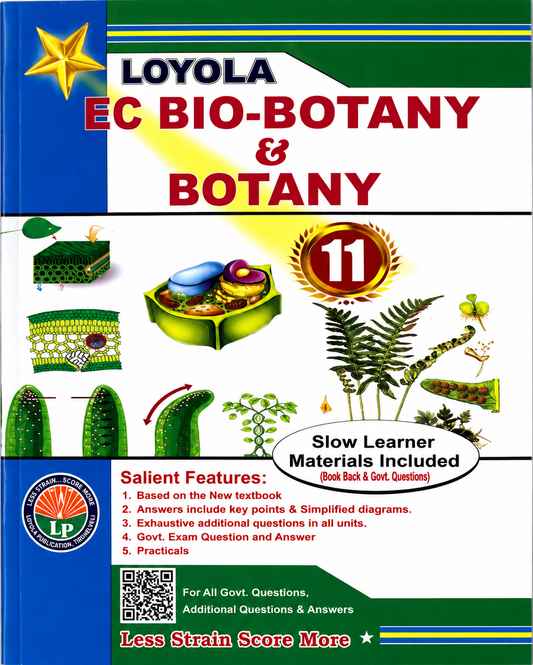 Book titled 'LOYOLAA EC BIO-BOTANY & BOTANY' with various graphics and text on a white background