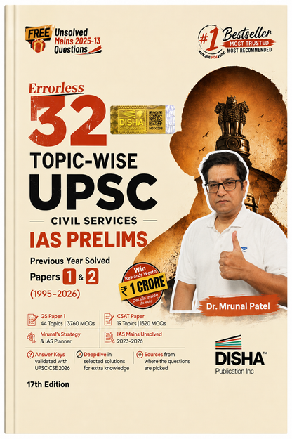 Errorless 32 Years Topic-wise UPSC Civil Services IAS Prelims Previous Year Solved Papers 1 & 2 | 1995–2026 | 17th Edition | Disha