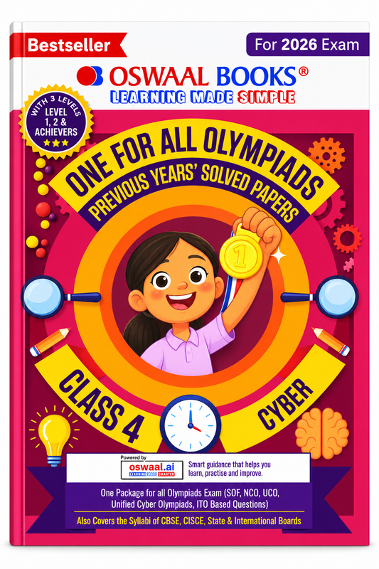 Oswaal Books One for All Olympiads Previous Years' Solved Papers Class 4 Cyber – 2026 Exam