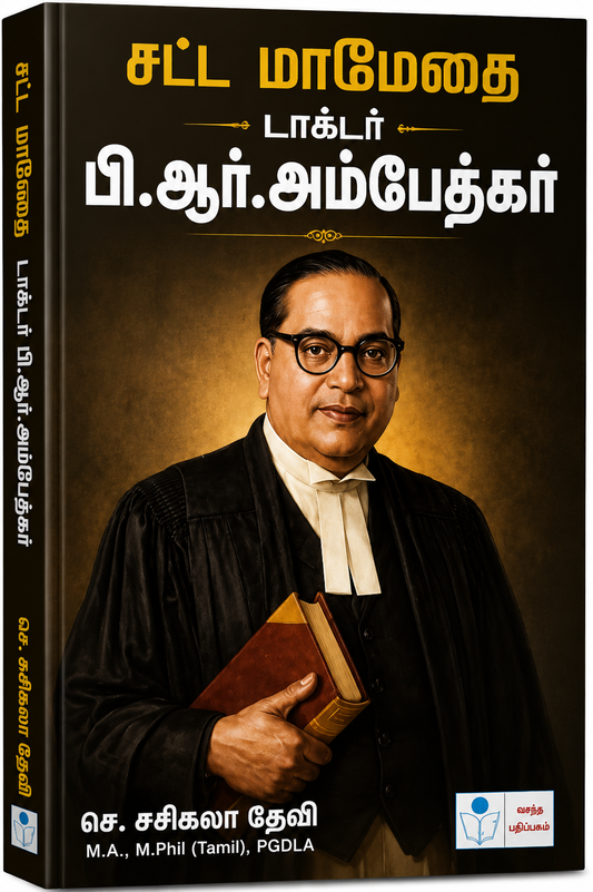 Tamil book cover for 'Satt Mahathal' featuring a portrait of a judge in black robes holding a book, with gold and white text on a dark brown background.