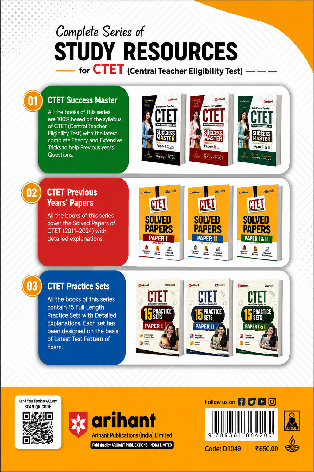 CTET Solved Papers 2026–2015 | Paper II Maths & Science | 35 Sets/Papers | Detailed Solutions | Edition 2026 | Arihant