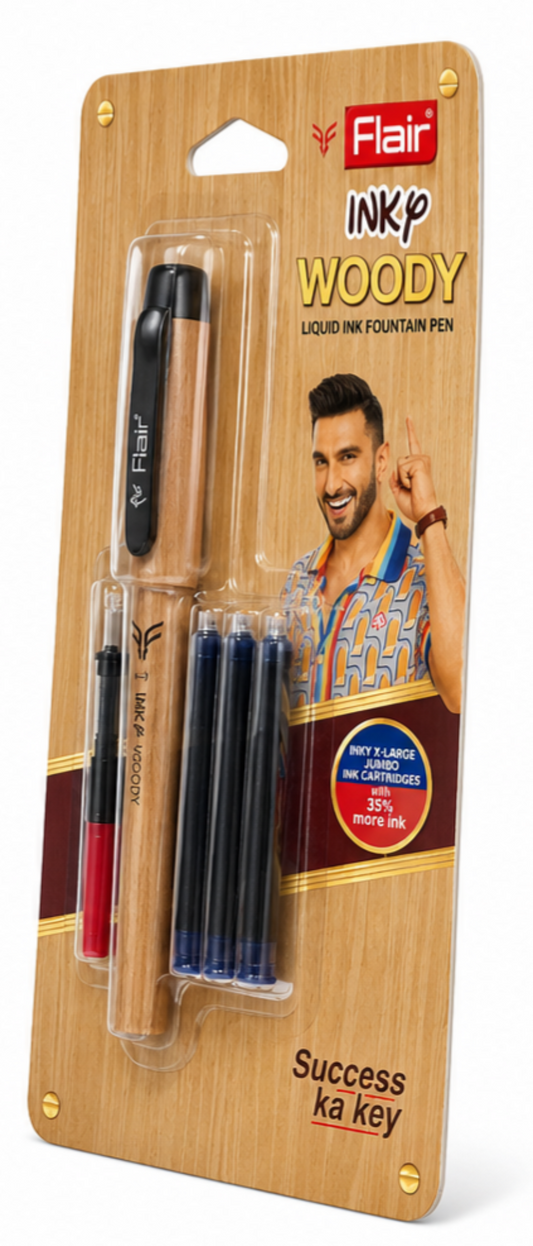 Flair Inky Woody Liquid Ink Fountain Pen Set with Ink Cartridges