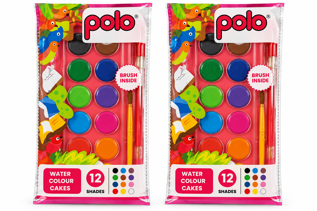 Two Polo brand water colour cake sets in their retail packaging, displayed side-by-side against a white background.