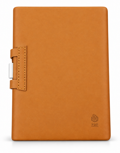 2027 Customizable Premium Executive Diary with Pen Holder – Tan & Cream