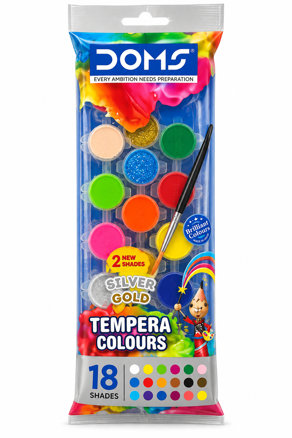 DOMS Tempera Colours – 18 Shades | Silver & Gold