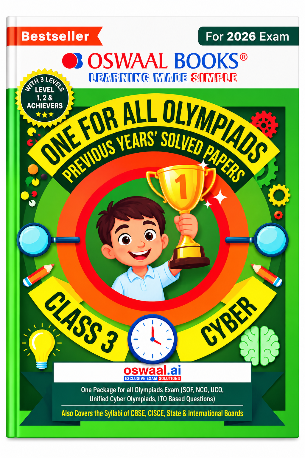 Oswaal Books One for All Olympiads Previous Years' Solved Papers Class 3 – Cyber | 2026 Exam