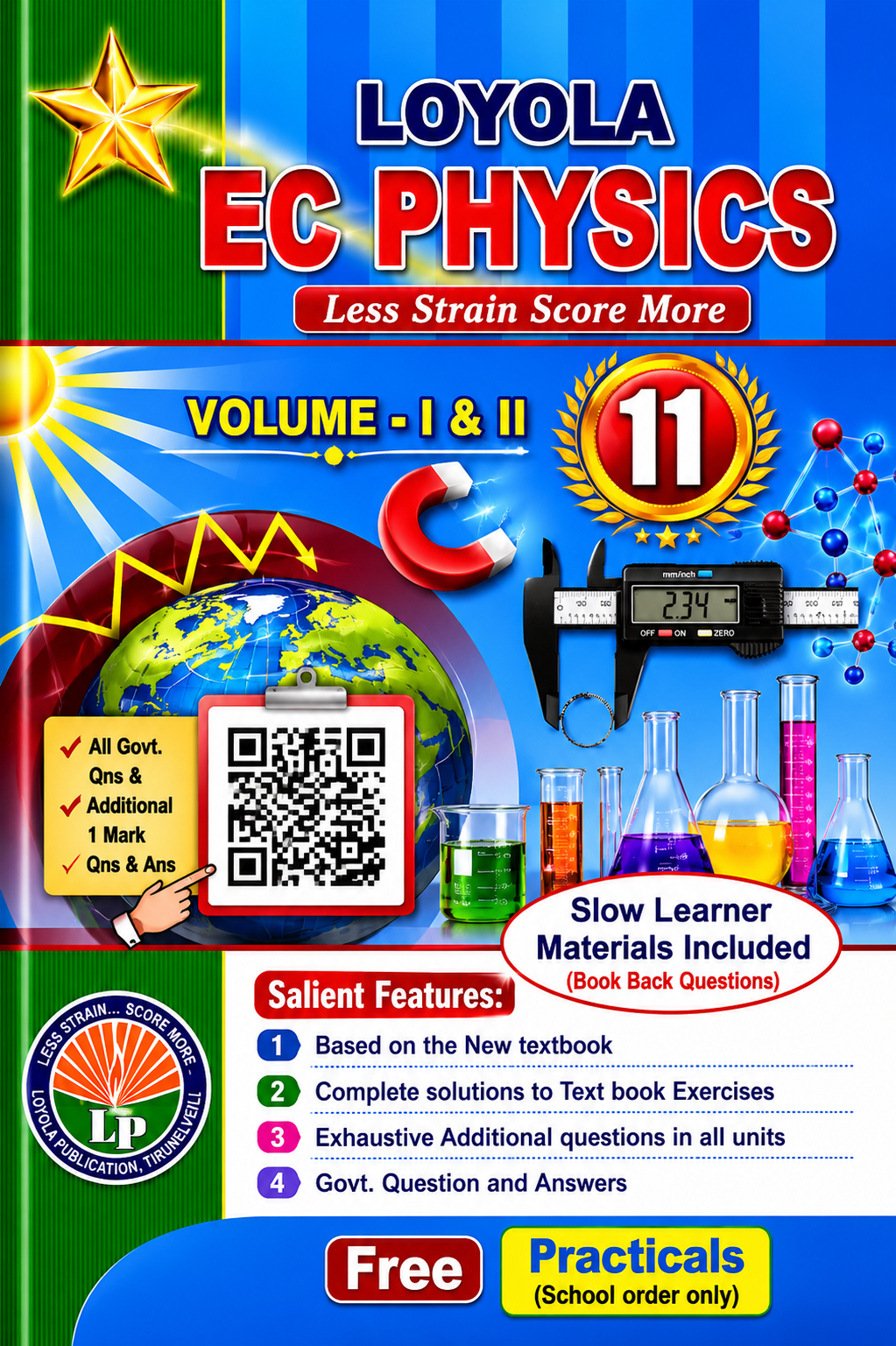 Loyola EC Physics textbook for Class 11 with colorful design and educational graphics.