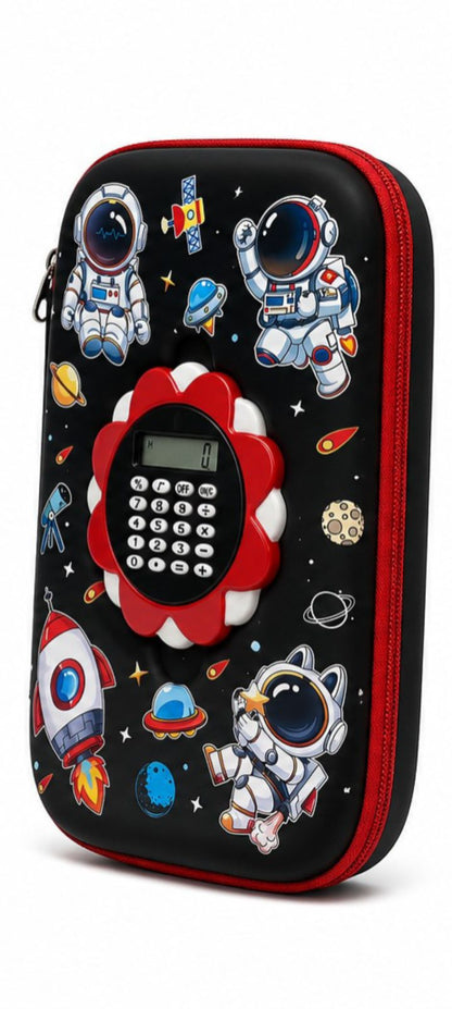 Space Astronaut Calculator Pencil Box for Kids | Multifunction Hardtop Stationery Case
