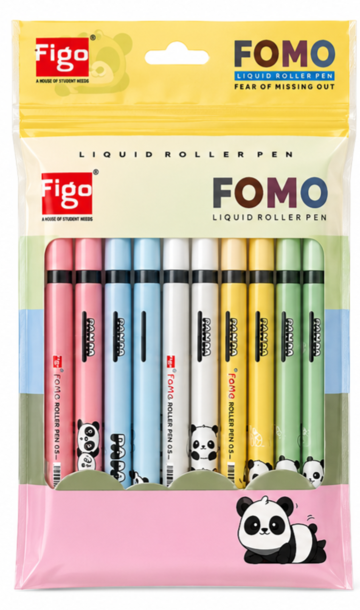 Figo FOMO pastel liquid roller pen set with panda design