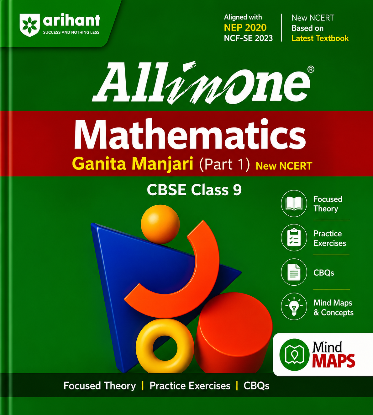 Textbook cover of 'All in One Mathematics Ganita Manjari Part 1' for CBSE Class 9 on a green background.