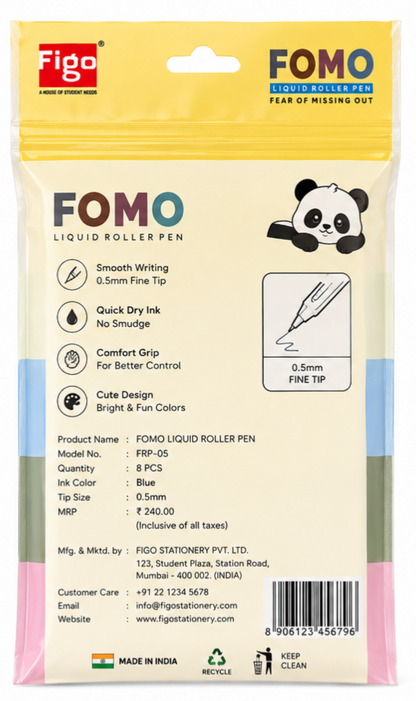 Figo FOMO Liquid Roller Pen Set | Cute Panda Theme Smooth Writing Pens
