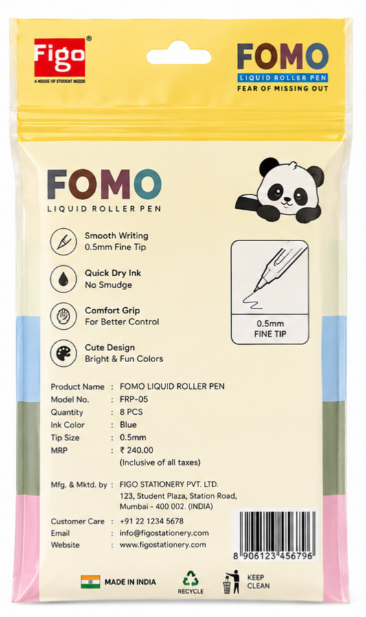 Figo FOMO Liquid Roller Pen Set | Cute Panda Theme Smooth Writing Pens