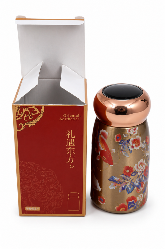 Premium stainless steel insulated vacuum flask bottle with elegant floral design, leakproof screw cap, and double-wall insulation for hot and cold beverages.