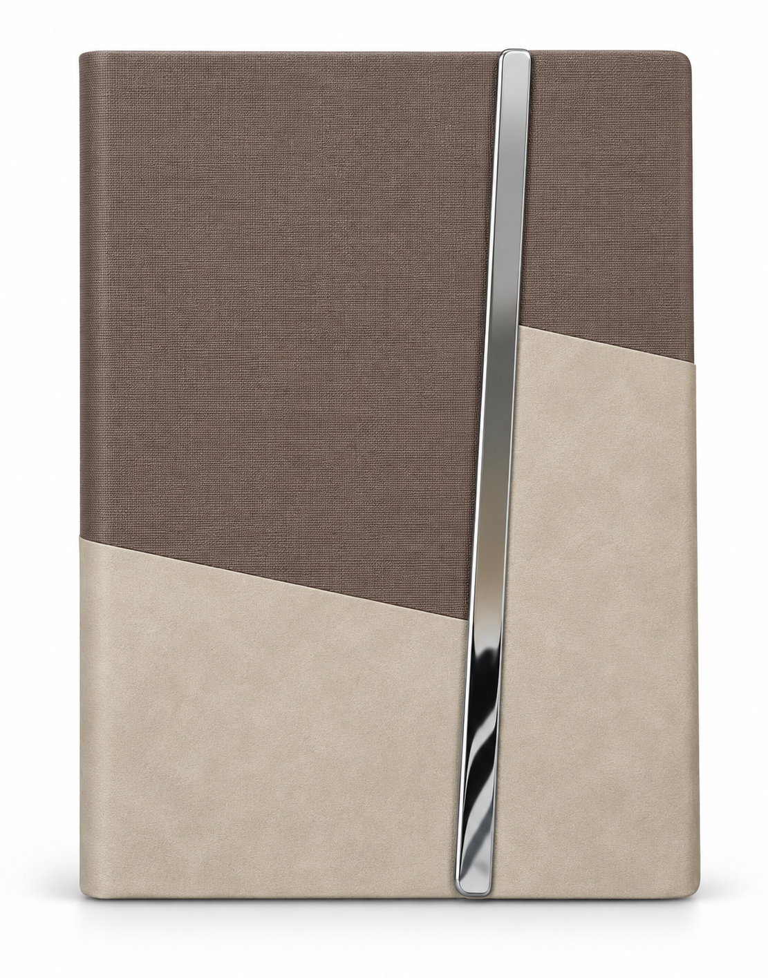 2027 customizable brown and beige executive diary with textured cover and metallic vertical accent