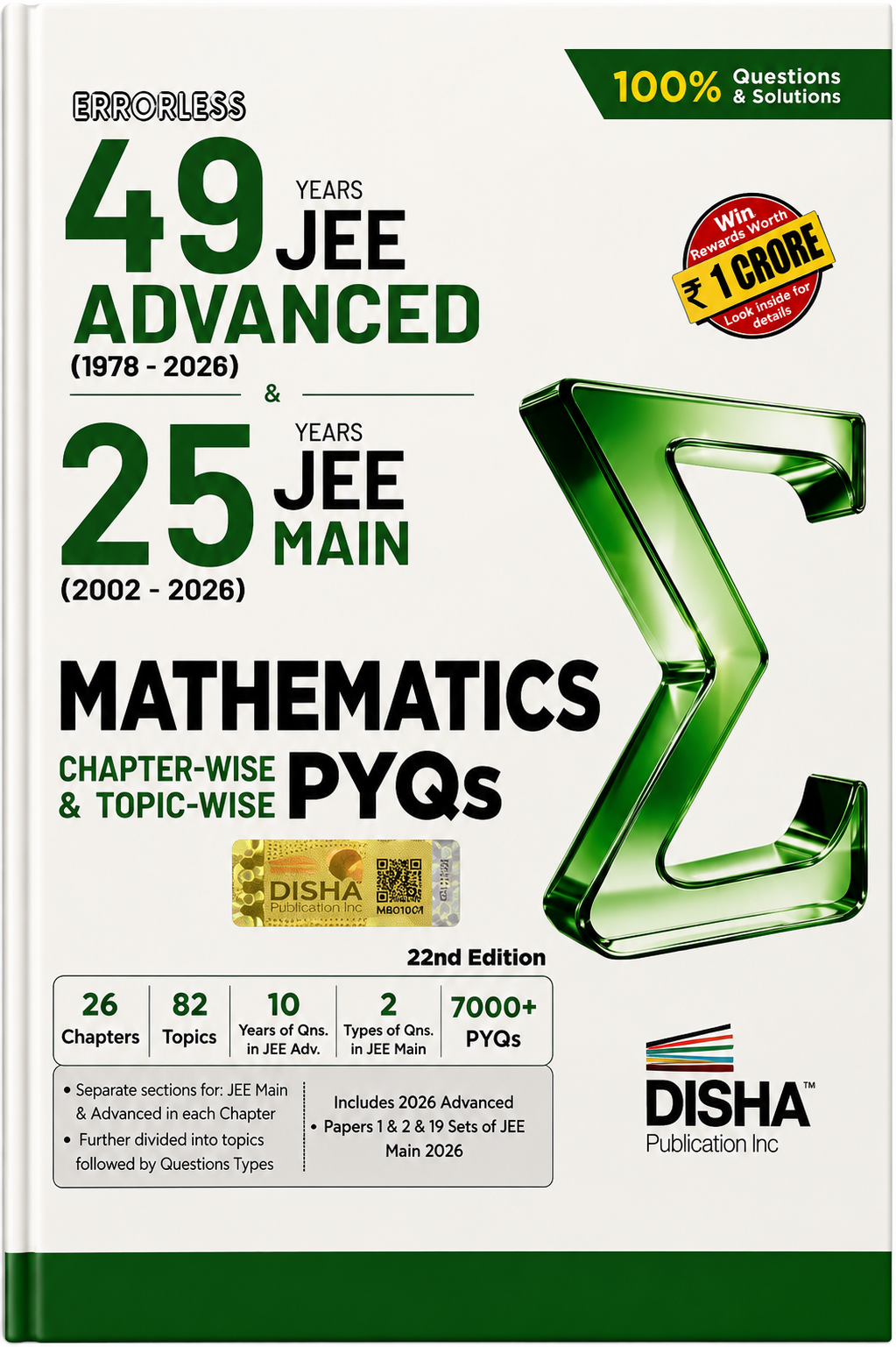 Errorless 49 Years JEE Advanced & 25 Years JEE Main Mathematics | Chapter-wise & Topic-wise PYQs | 22nd Edition | Disha Publication