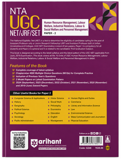Buy NTA UGC NET/JRF/SET 2025 Geography Paper 2 Study Guide by Arihant. Includes 4000 MCQs, solved papers, model papers and complete Geography syllabus coverage.