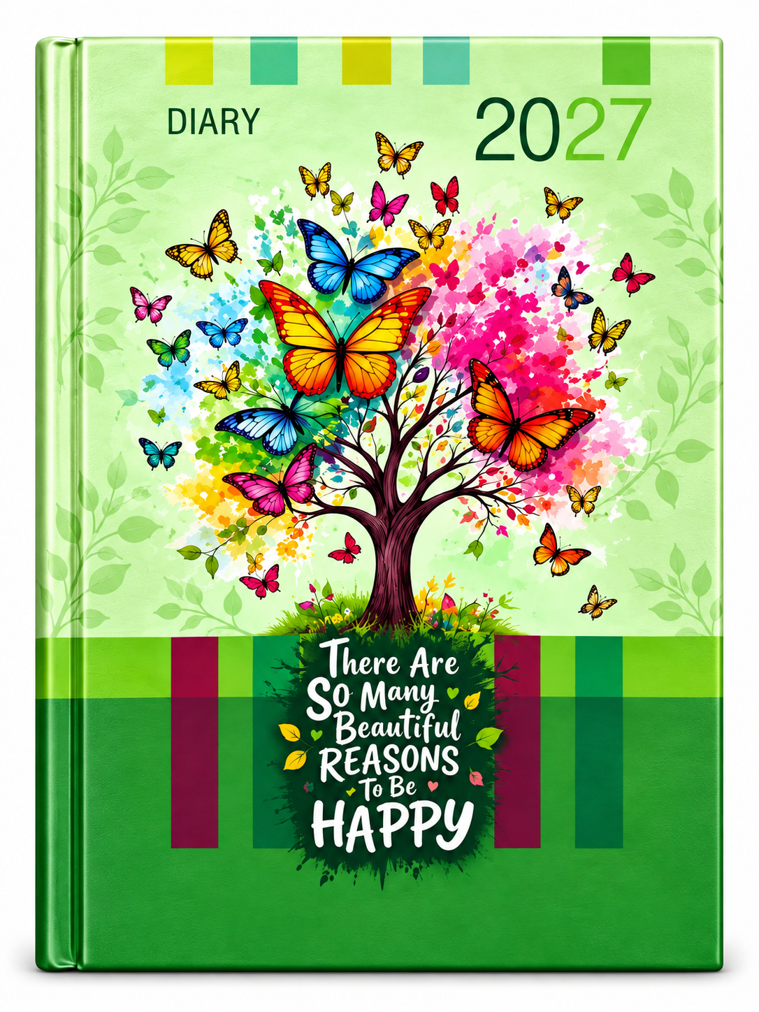 2027 Green Executive Diary | Butterfly & Colourful Tree Design