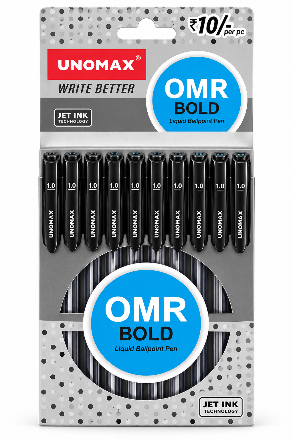 Unomax OMR Bold Liquid Ballpoint Pen – Black | Pack of 10