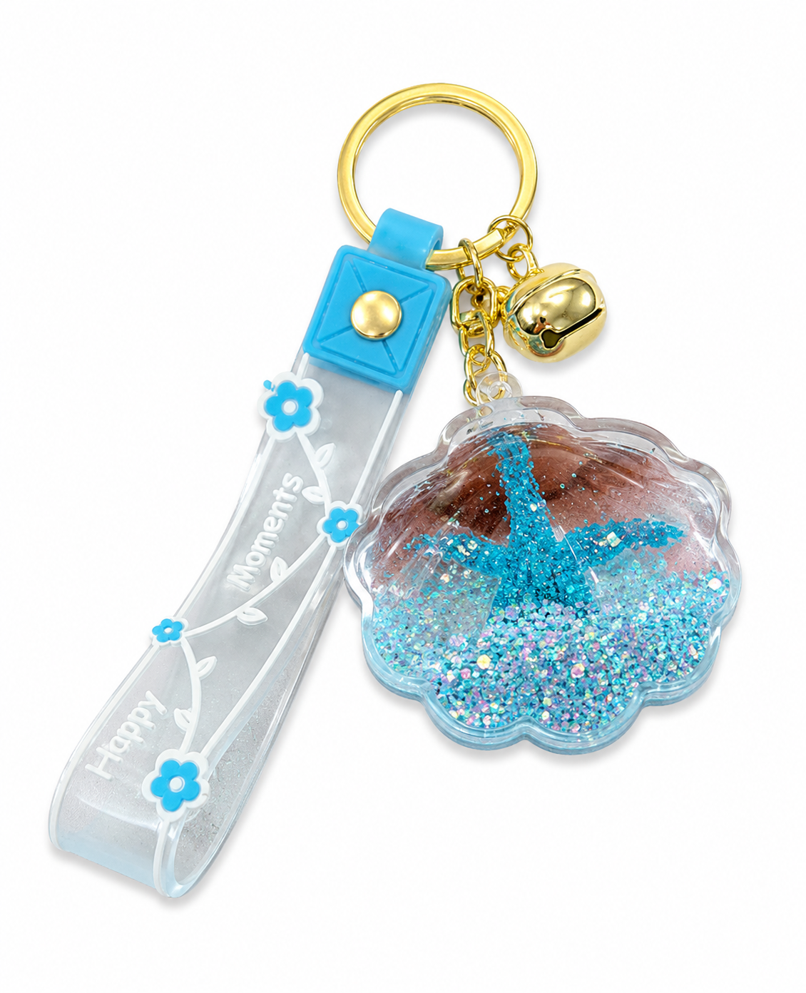 Decorative resin glitter keychain with metal key ring for keys, handbags, backpacks, and gifts. Assorted designs and colours may vary.